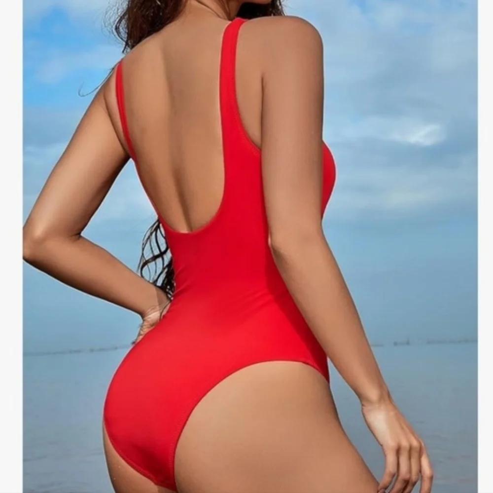 Meyeeka Red Sexy Hard Wire With cut out tummy control One-Piece Swimsuit - L